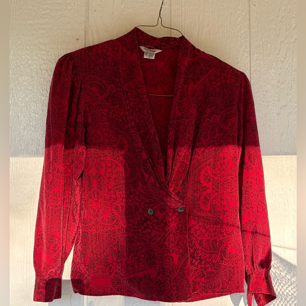 Vintage Red Silk Paisley blouse 6 petite